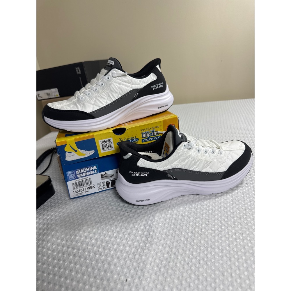 Skechers Sneakers Womens 7.5 Slip-Ins Cozy Fit White Black 150404 NIB
